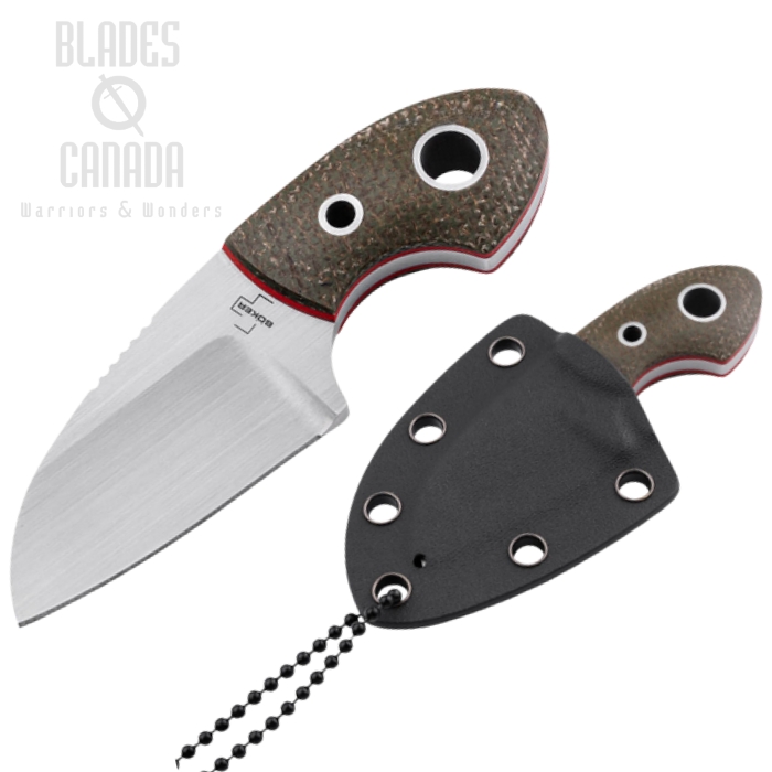 Boker Plus Gnome Fixed Blade Knife, D2, micarta Green, Kydex Sheath, 02BO324
