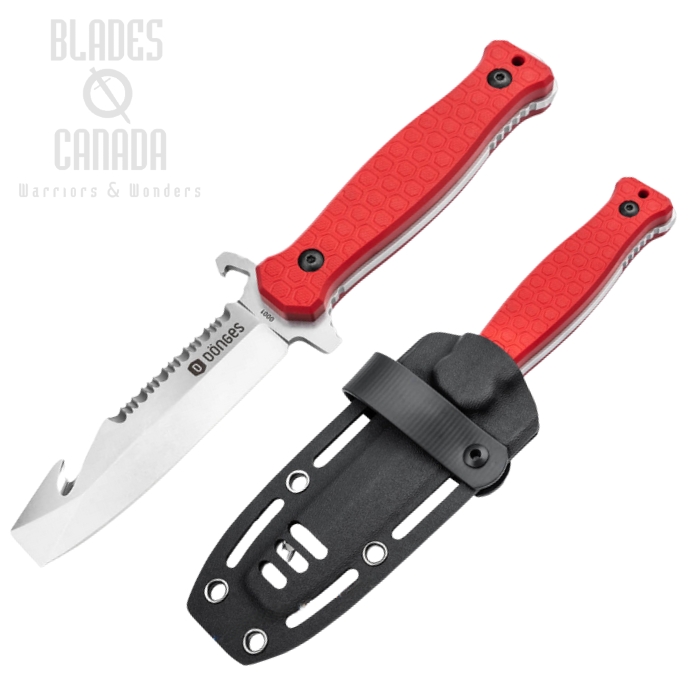 Donges Expert Fire Fixed Blade Knife, D2 Partially Serrated, G10 Red, 02DG001