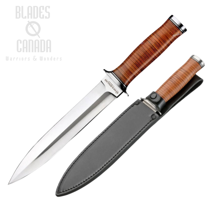 Boker Magnum Classic Dagger Fixed Blade Knife, 440A, Leather Handle and Sheath, 02LG141