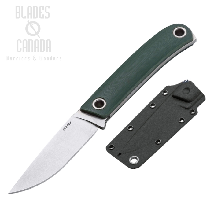 Manly Patriot Fixed Blade Knife, D2, G10 Military Green, Kydex Sheath, 02ML003