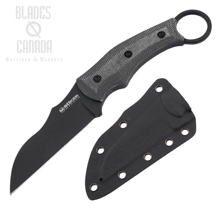 Boker Magnum Straight Karambit Fixed Blade Knife, Black Blade, Micarta Black, 02RY700