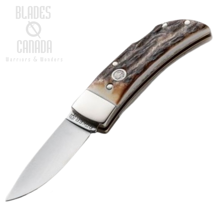 Boker Germany Pocket Folding Knife, 4034 Steel, Stag Handle, 111006