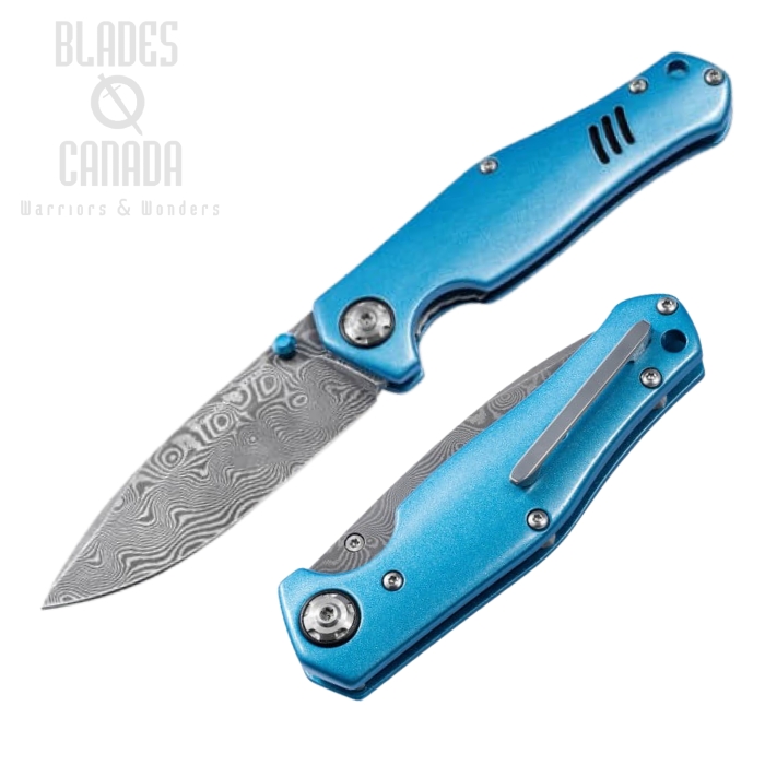 Boker Manufaktur 1969 Z28-Damast Folding Knife, Damascus, Aluminum Blue, 111101DAM