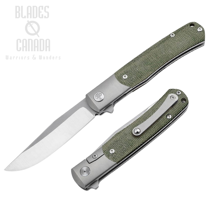 Boker Solingen Flipper Framelock Knife, MagnaCut, Titanium/Micarta Green, 112943