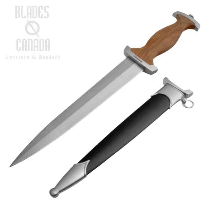 Boker Germany Swiss Dagger Fixed Blade Knife, C75 Steel, Cherry Wood, Metal Sheath, 121553
