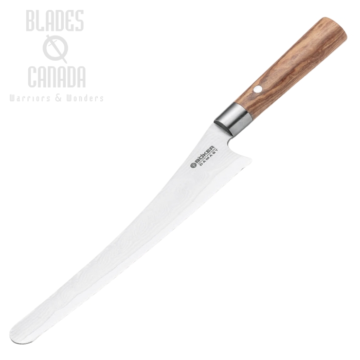 Boker Germany Kitchen Bread Knife, Damascus, Olive Wood, 130433DAM