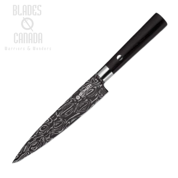 Boker Germany Fixed Blade Knife, Damascus Steel, Pakkawood, 130534DAM