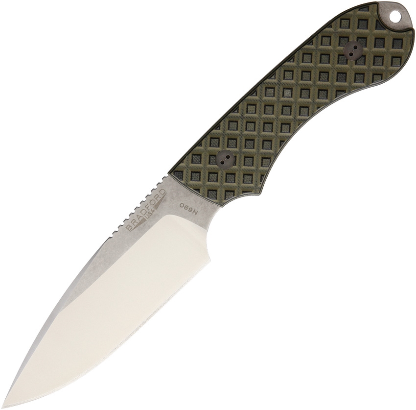 Bradford Guardian 4 Fixed Blade Knife, N690 False Edge, G10 OD Green/Black, BRAD4FE009