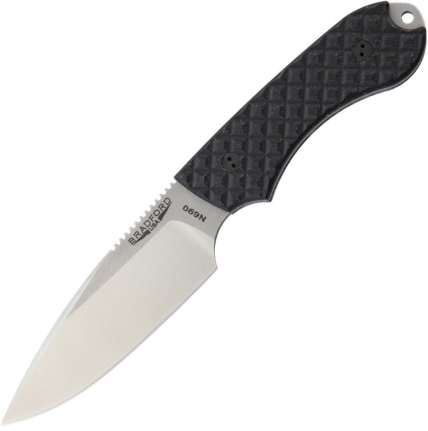 Bradford Guardian 4 Fixed Blade Knife, N690, G10 Black, Leather Sheath, BRADG4BK