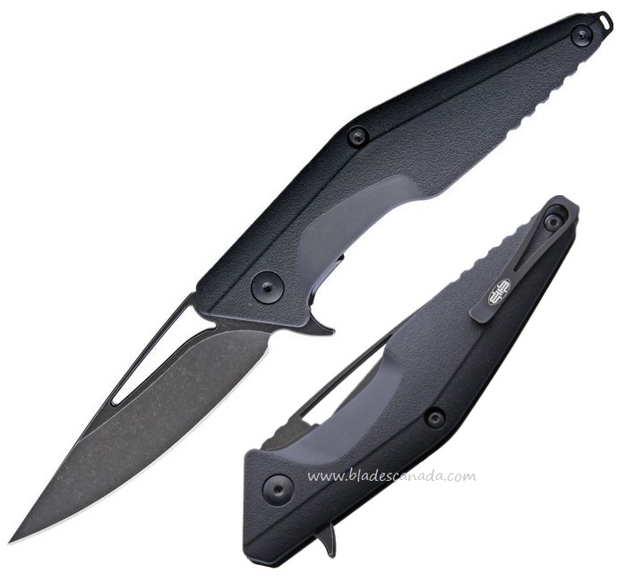 Brous Blades Division Flipper Folding Knife, D2 Acid Wash, Black Handle, M005A - Click Image to Close