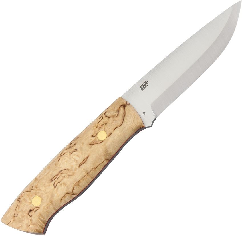 EnZo Trapper 95 Fixed Blade Knife, O1 Carbon, Curly Birch, BRI2055