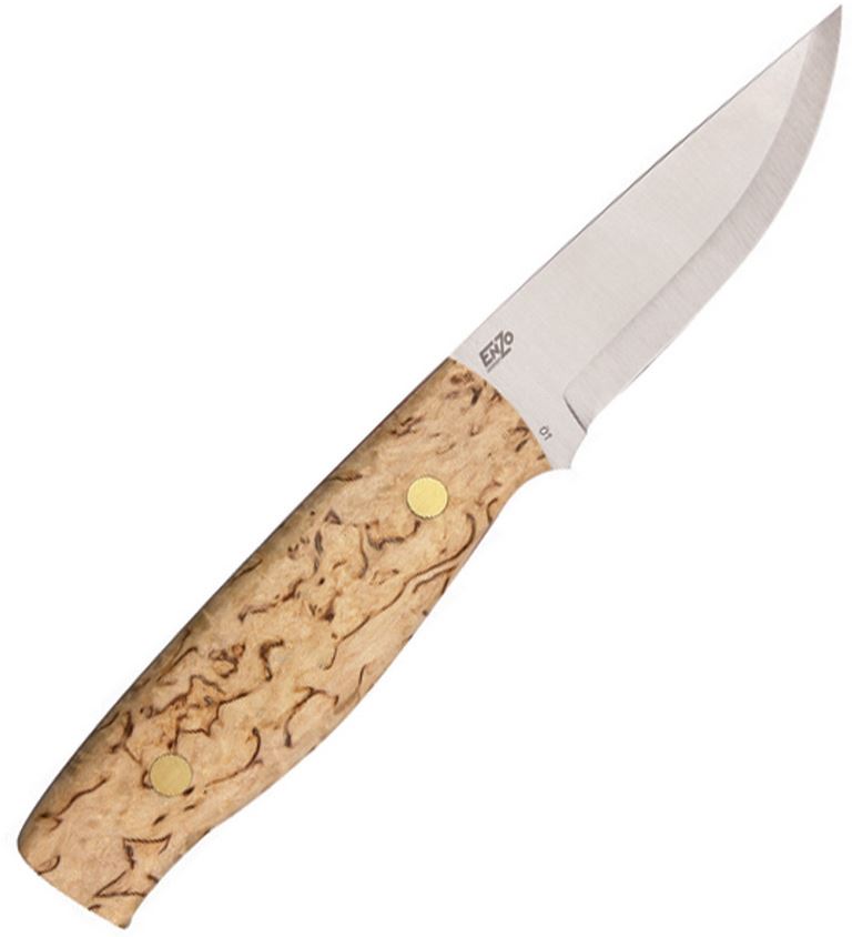 EnZo Elver Fixed Blade Knife, O1 Carbon, Curly Birch, BRI2204