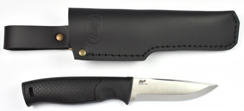 Brisa Hiker 95 Fixed Blade Knife, 12C27 Sandvik Scandi, Leather Sheath, 23001
