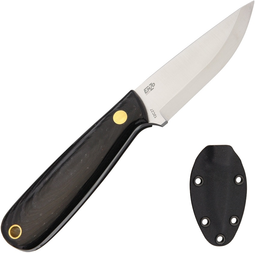 EnZo Necker 70 Fixed Blade Knife, 12C27 Sandvik Scandi, Micarta Black, BRI9807 - Click Image to Close