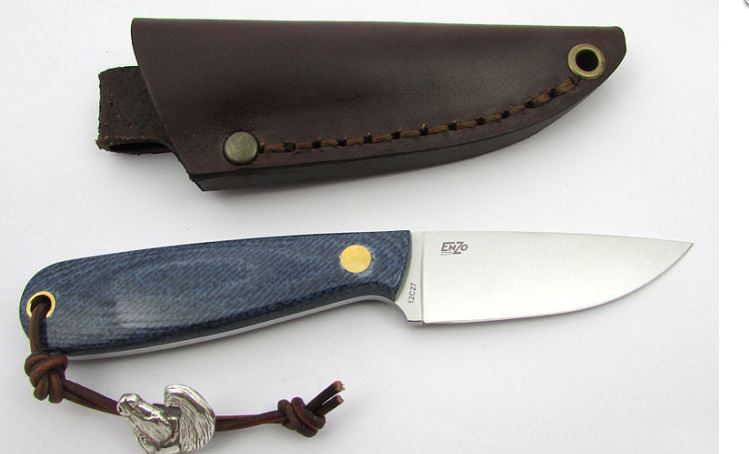 EnZo Necker 70 Fixed Blade Knife, 12C27 Sandvik, Micarta Blue Jeans, BRI9821 - Click Image to Close