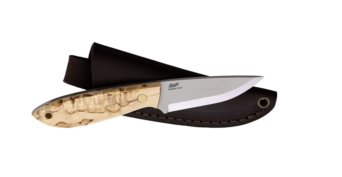 EnZo Bobtail 80 Fixed Blade Knife, 12C27 Sandvilk, Birch Wood, BRI9950 - Click Image to Close