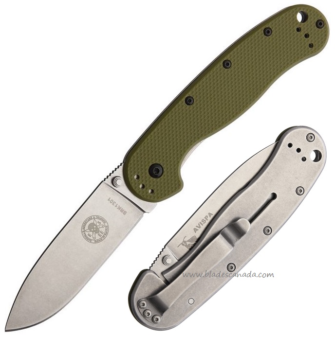 ESEE Avispa Framelock Folding Knife, AUS 8, GFN OD Green/Stainless, BRK1301OD