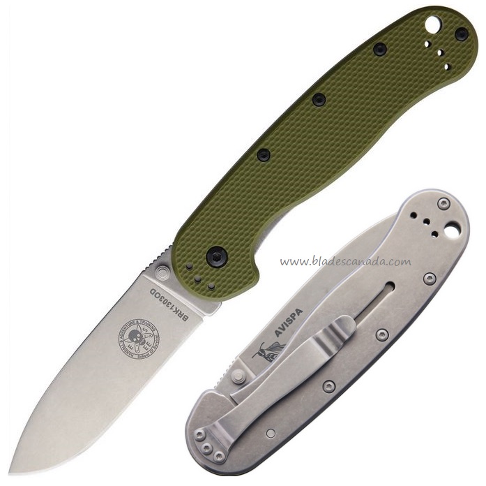 ESEE Avispa Framelock Folding Knife, SK5 Steel, GFN OD Green/Stainless, BRK1303OD