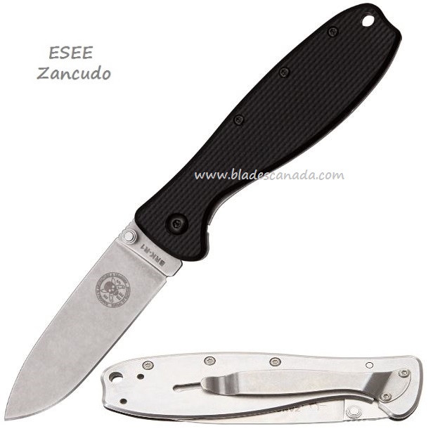 ESEE Zancudo Framelock Folding Knife, D2 Steel, GFN Black/Stainless, BRKR2