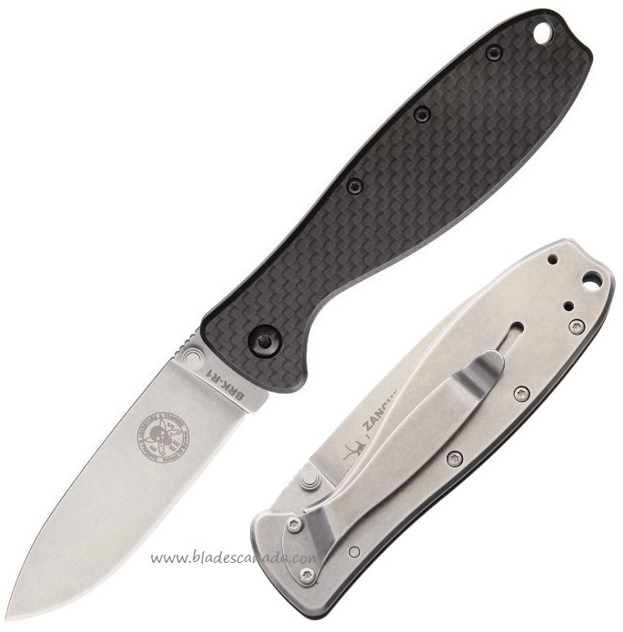 ESEE Zancudo Framelock Folding Knife, D2 Steel, Carbon Fiber/Stainless, BRKR2CF