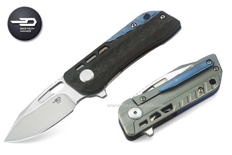 Bestech Engine Flipper Framelock Knife, S35VN Two-Tone, Titanium/CF, BT1805A - Click Image to Close