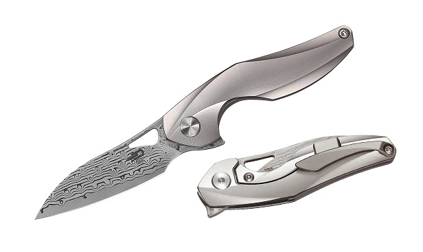 Bestech Isham Reticulan Flipper Framelock Knife, 2" Damascus Blade, Titanium, BT1810G - Click Image to Close