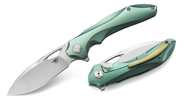 Bestech Eskra Flipper Framelock Knife, M390, Titanium Green, BT1813E - Click Image to Close