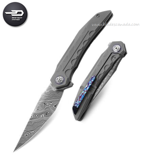 Bestech Samari Flipper Framelock Knife, Damasteel Blade, Titanium, BT2009G