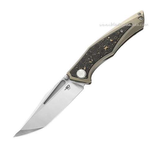 Bestech Togotta Framelock Folding Knife, M390, Titanium with Damascus/Copper/Carbon Fiber Inlay, BT2102G