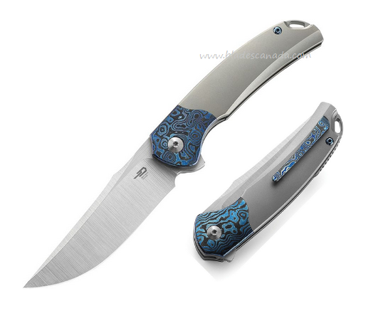 Bestech Supernova Flipper Folding Knife, M390, Titanium Grey w/ Zirconium Timascus Bolster, BT2111D