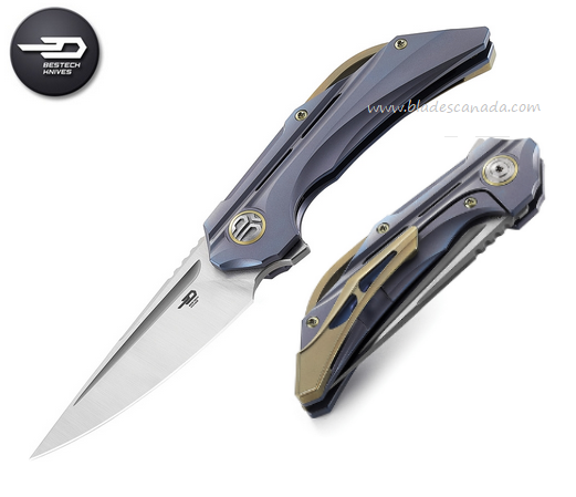 Bestech Vigil Flipper Framelock Knife, M390 Satin, Titanium Blue, BT2201B