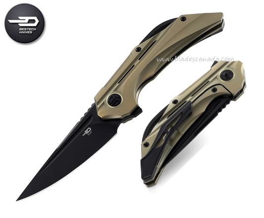 Bestech Vigil Flipper Framelock Knife, M390 Black SW, Titanium Gold, BT2201E