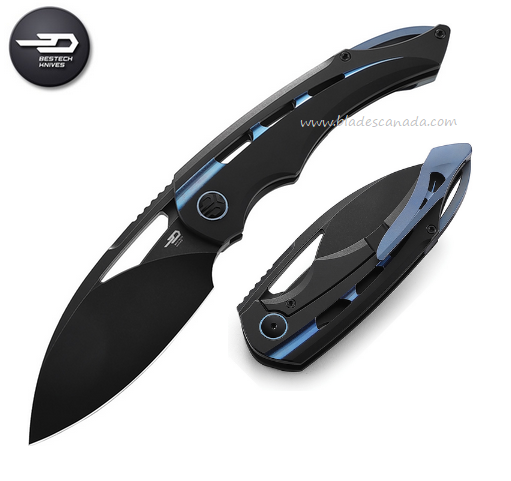 Bestech Fairchild Framelock Folding Knife, S35VN Black SW, Titanium Black/Blue, BT2202C