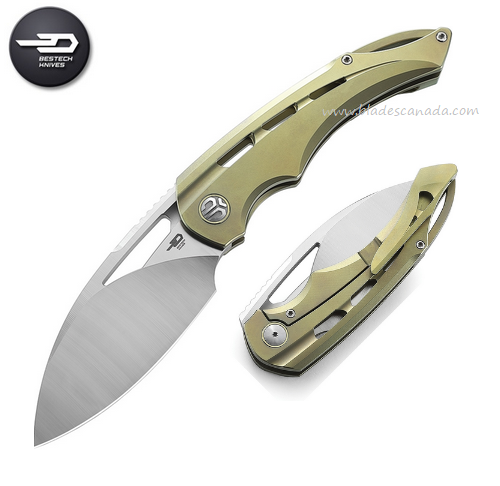 Bestech Fairchild Framelock Folding Knife, S35VN Satin, Titanium Gold, BT2202D