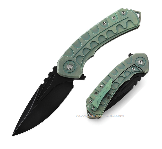 Bestech Buwaya Flipper Framelock Knife, M390 Black, Titanium Green, BT2203D