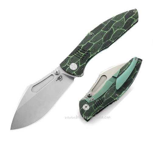 Bestech Lockness Framelock Folding Knife, M390, Damascus G10/Titanium Green, BT2205A