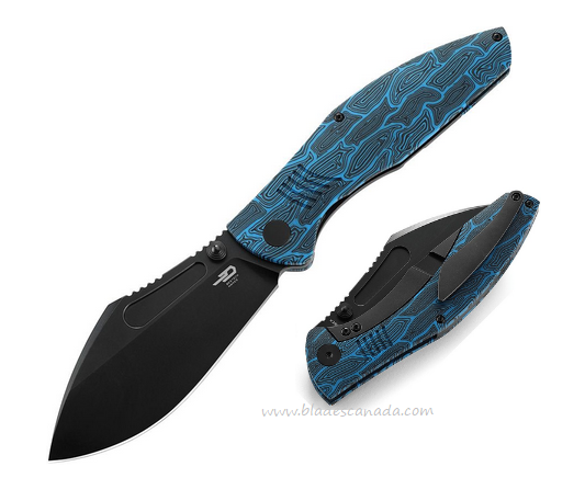 Bestech Lockness Framelock Folding Knife, M390 Black, Damascus G10 Blue/Titanium, BT2205D
