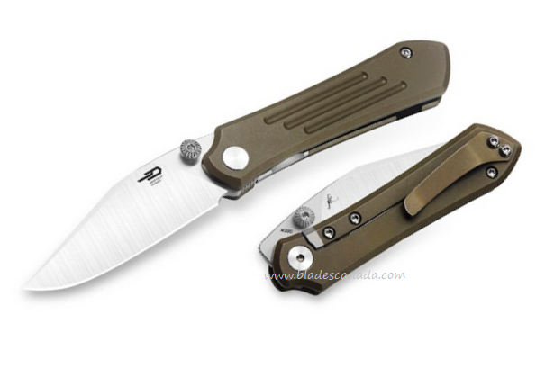 Bestech Icarus Framelock Folding Knife, M390 Satin, Titanium Brown, BT2302F