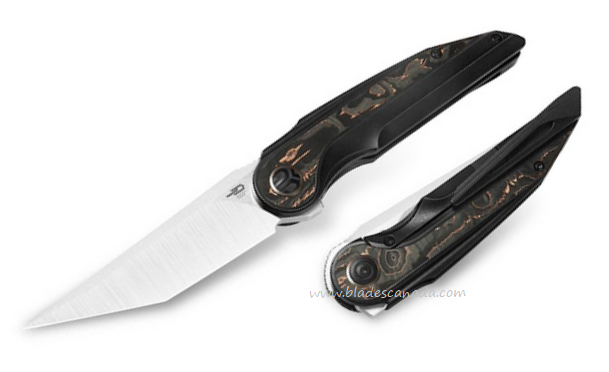 Bestech Blind Fury Flipper Framelock Knife, M390 SW/Satin, Titanium/Copper CF, BT2303B