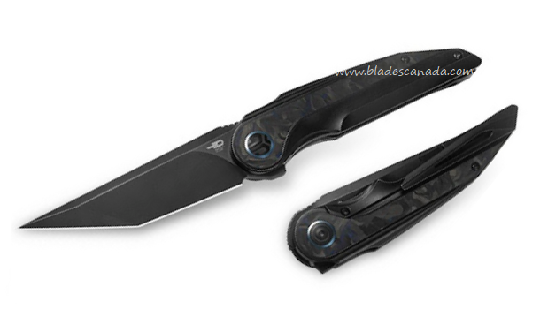 Bestech Blind Fury Flipper Framelock Knife, M390 Black SW, Titanium/Blue Marble Inlay, BT2303F