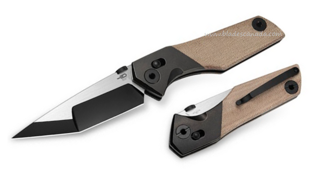 Bestech Cetus Folding Knife, M390 Black/Satin, Titanium/Natural Micarta, BT2304B