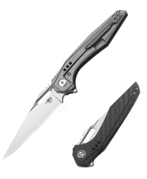 Bestech Malware Flipper Folding Knife, Left Handed, S35VN, Titanium/CF, BT1902C-L