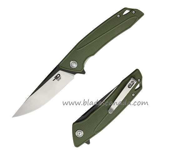 Bestech Spike Flipper Folding Knife, Sandvik Two-Tone, GRN Green, BG09B-1