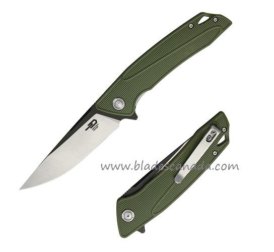 Bestech Spike Flipper Folding Knife, Sandvik Two-Tone, GRN Green, BG09B-1 - Click Image to Close