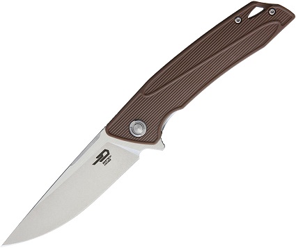 Bestech Spike Flipper Folding Knife, Sandvik Two-Tone, GRN Brown, BTBG09C-2 - Click Image to Close