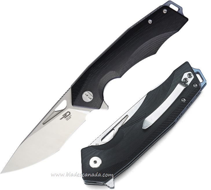 Bestech Toucan Flipper Folding Knife, D2 Two-Tone, G10 Black, BG14A-1 - Click Image to Close