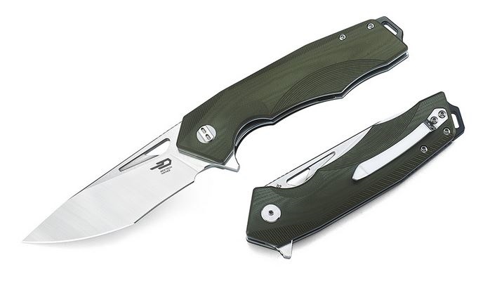 Bestech Toucan Flipper Folding Knife, D2 Two-Tone, G10 Green, BG14B-1
