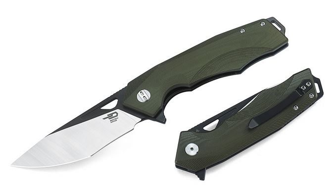 Bestech Toucan Flipper Folding Knife, D2 Two-Tone, G10 Green, BG14B-2