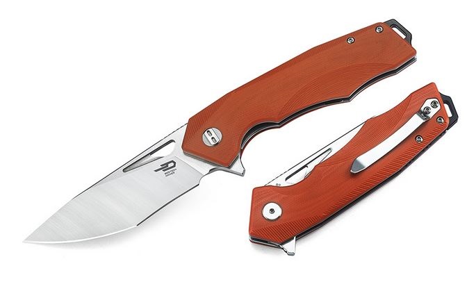 Bestech Toucan Flipper Folding Knife, D2 Two-Tone, G10 Orange, BG14D-1