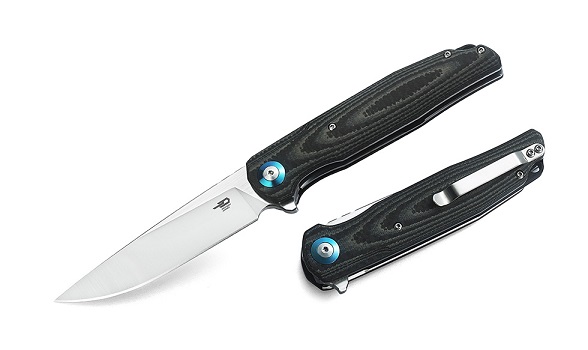 Bestech Ascot Flipper Folding Knife, D2 Drop Point, G10 Grey/CF, BG19B